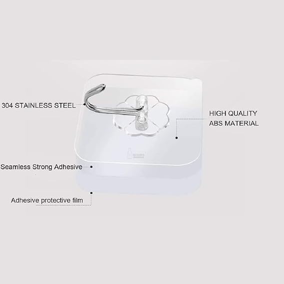 Self Adhesive Wall Hooks, Heavy Duty Sticky Hooks for Hanging 10kg (max), Waterproof Transparent Hooks for Wall (Pack of 20)