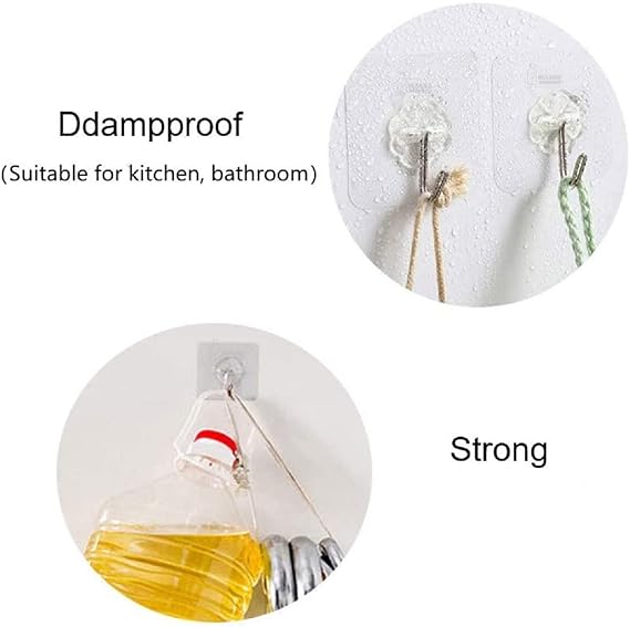 Self Adhesive Wall Hooks, Heavy Duty Sticky Hooks for Hanging 10kg (max), Waterproof Transparent Hooks for Wall (Pack of 20)