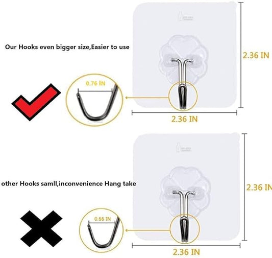 Self Adhesive Wall Hooks, Heavy Duty Sticky Hooks for Hanging 10kg (max), Waterproof Transparent Hooks for Wall (Pack of 20)