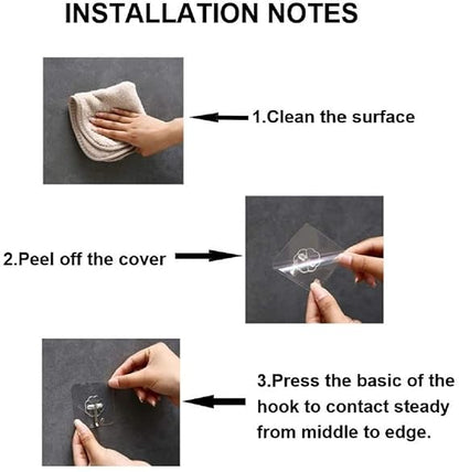 Self Adhesive Wall Hooks, Heavy Duty Sticky Hooks for Hanging 10kg (max), Waterproof Transparent Hooks for Wall (Pack of 20)