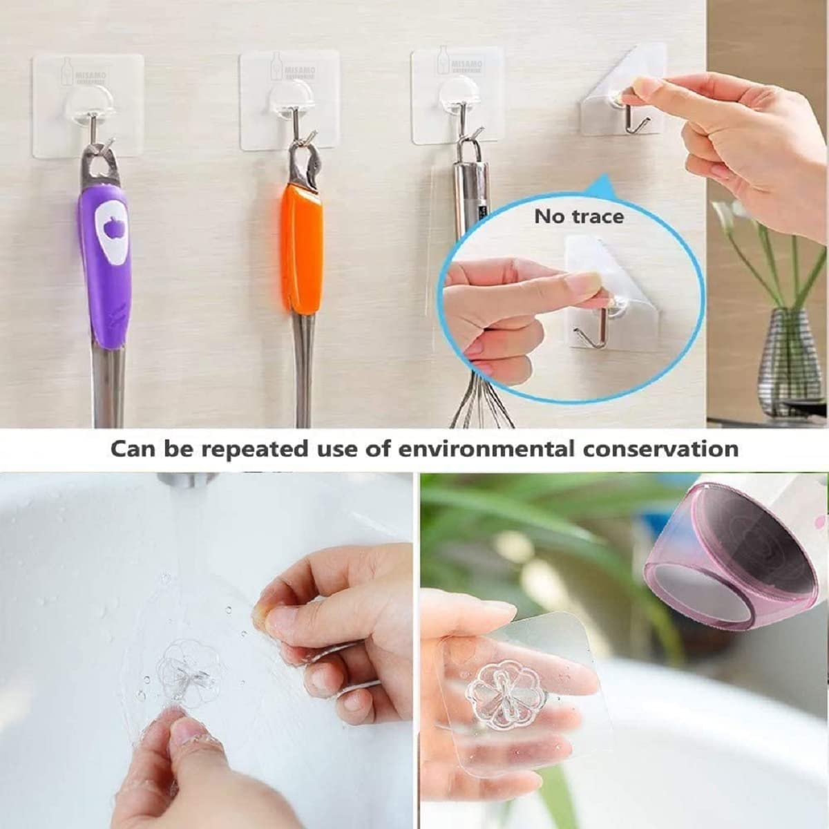 Self Adhesive Wall Hooks, Heavy Duty Sticky Hooks for Hanging 10kg (max), Waterproof Transparent Hooks for Wall (Pack of 20)