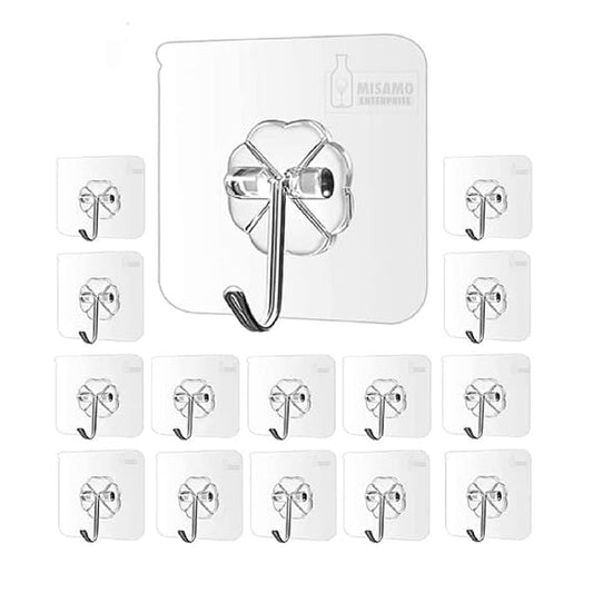 Self Adhesive Wall Hooks, Heavy Duty Sticky Hooks for Hanging 10kg (max), Waterproof Transparent Hooks for Wall (Pack of 20)